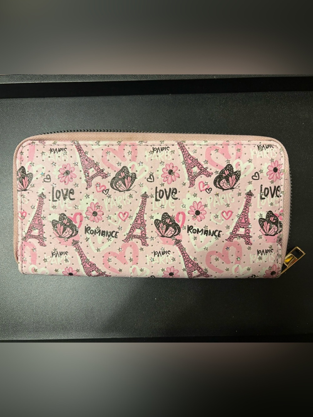 NWOT Butterfly zippered Wallet with Silver Stars & Eiffel Towers